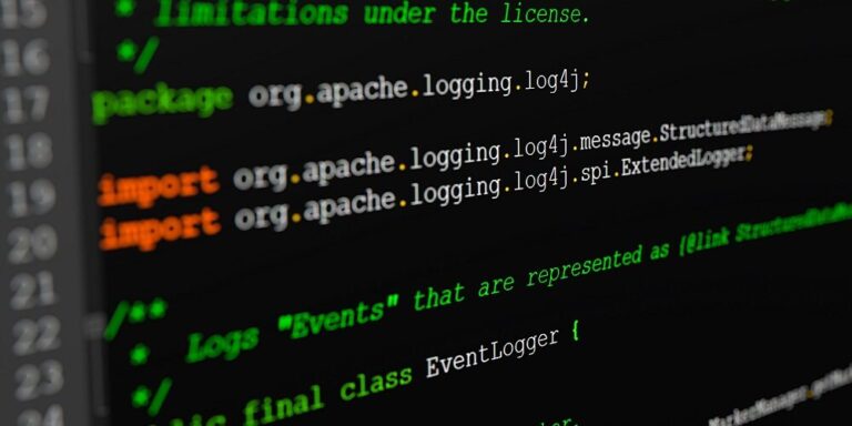 Java Source code of the log4j event logger framework on a screen in close-up with selective focus. The security breach in Log4J / Log4Shell is one of the largest IT vulnerabilities in years.